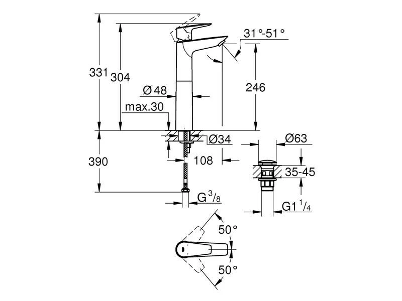 GROHE Lavaboarmatur Start Edge 1/2" XL-Size 5 GROHE Lavaboarmatur Start Edge 1/2" XL-Size – Bild 5