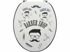 MSV Toilettensitz Barber Shop Schwarz/Beige