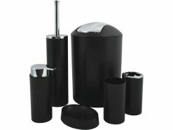 MSV Badezimmer-Set Hannah 6-teilig, Schwarz