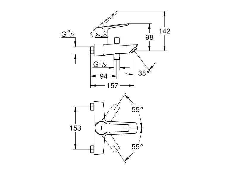 GROHE Badewannenarmatur QuickFix Start 153 mm, 3/4" 2 GROHE Badewannenarmatur QuickFix Start 153 mm, 3/4" – Bild 2
