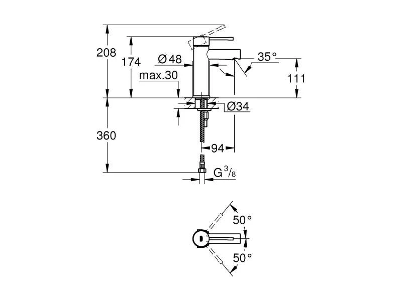 GROHE Lavaboarmatur Essence S-Size 1/2", Chrom 2 GROHE Lavaboarmatur Essence S-Size 1/2", Chrom – Bild 2