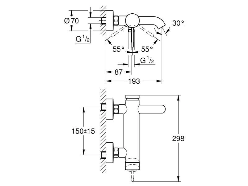 GROHE Badewannenarmatur Essence 1/2", Chrom 2 GROHE Badewannenarmatur Essence 1/2", Chrom – Bild 2