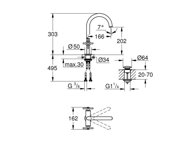 GROHE Lavaboarmatur Atrio L-Size 1/2", Chrom, Kreuzgriffe 2 GROHE Lavaboarmatur Atrio L-Size 1/2", Chrom, Kreuzgriffe – Bild 2