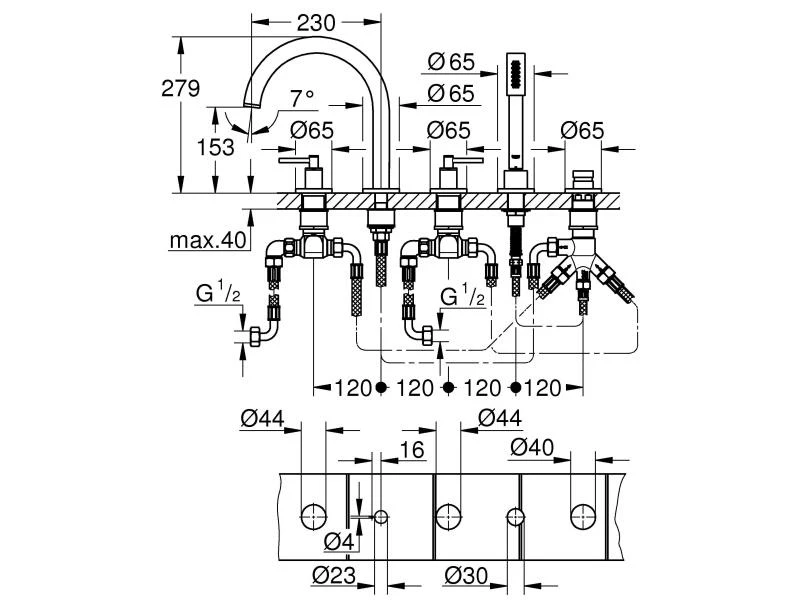 GROHE Badewannenarmatur Atrio Kombi, Chrom, Hebelgriffe 2 GROHE Badewannenarmatur Atrio Kombi, Chrom, Hebelgriffe – Bild 2