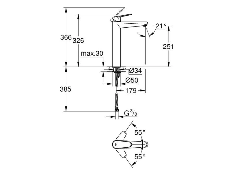 GROHE Lavaboarmatur Eurodisc Cosmopolitan XL-Size 1/2", Chrom 2 GROHE Lavaboarmatur Eurodisc Cosmopolitan XL-Size 1/2", Chrom – Bild 2