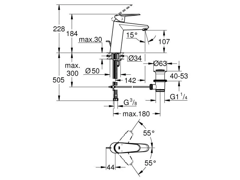 GROHE Lavaboarmatur Eurodisc Cosmopolitan M, Chrom, mit Zugstange 3 GROHE Lavaboarmatur Eurodisc Cosmopolitan M, Chrom, mit Zugstange – Bild 3