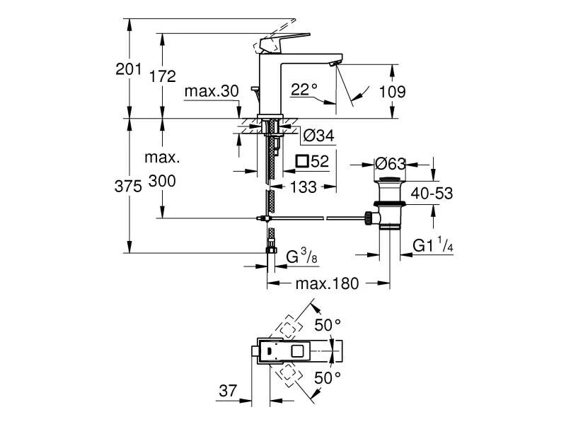 GROHE Lavaboarmatur Eurocube M-Size 1/2", Chrom, mit Zugstange 4 GROHE Lavaboarmatur Eurocube M-Size 1/2", Chrom, mit Zugstange – Bild 4