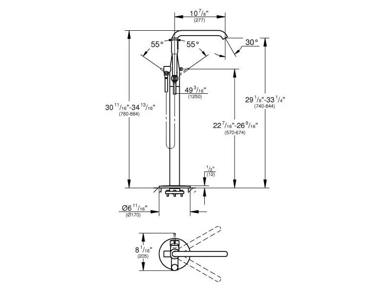 GROHE Badewannenarmatur Essence 1/2", Chrom, Bodenmontage 2 GROHE Badewannenarmatur Essence 1/2", Chrom, Bodenmontage – Bild 2