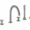 GROHE Badewannenarmatur Atrio Kombi, Supersteel, Kreuzgriffe